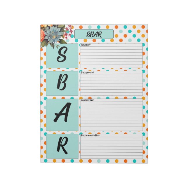 Bloco De Notas Laranja Floral e Azul _ Temp. SBAR (Invertido)