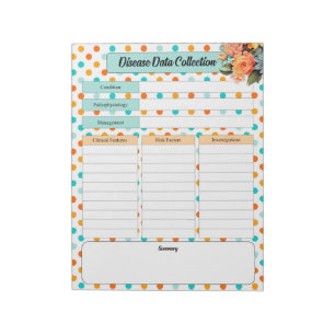 Bloco De Notas Laranja Floral n Azul _ Coleta de Dados da Doença