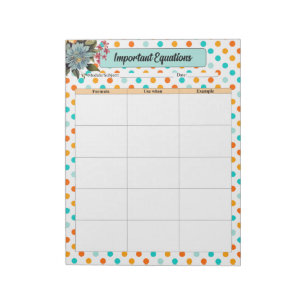 Bloco De Notas Laranja Floral n Blue_ Equações importantes