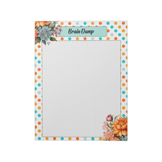 Bloco De Notas Laranja Floral n Bolinhas Azuis _ Bomba Cerebral (Invertido)