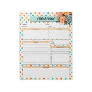 Bloco De Notas Laranja Floral n Bolinhas Azuis _ Doente Clínico