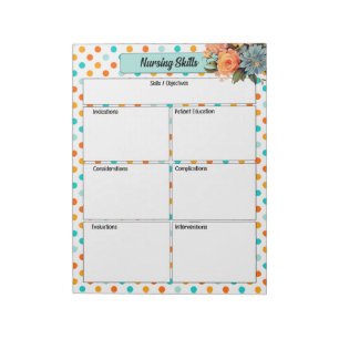 Bloco De Notas Laranja Floral n Bolinhas Azuis_ Habilidades de En