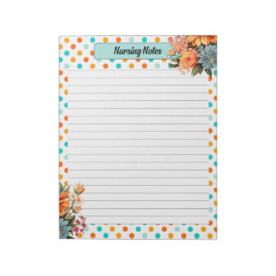 Bloco De Notas Laranja Floral n Bolinhas Azuis _ Notas de Enferma