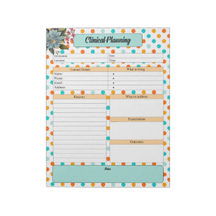 Bloco De Notas Laranja Floral n Bolinhas Azul _ Planeamento Clíni
