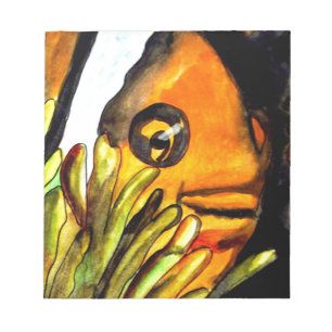Bloco De Notas Laranja Palhaço Peixe aquarela pintura original