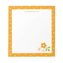 Bloco De Notas Laranja Quente Flor Ditsy Bolinhas Personalizado