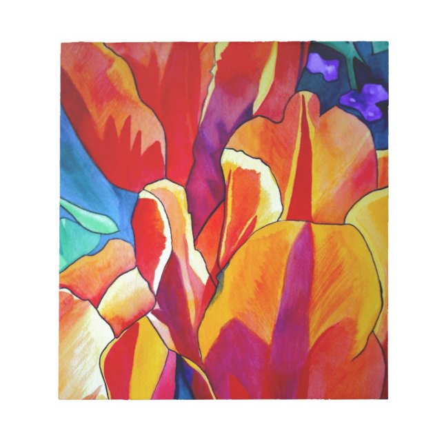 Bloco De Notas Laranja Tulipas aquarela pintura floral (Frente)
