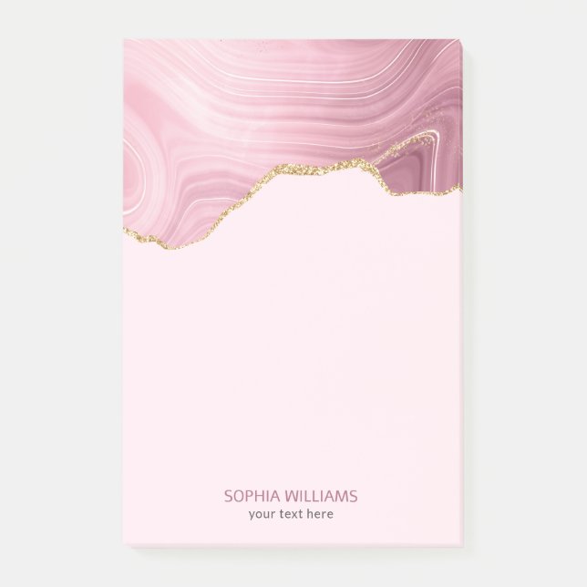 Bloco De Notas Largura Dourada de mármore rosa (Frente)