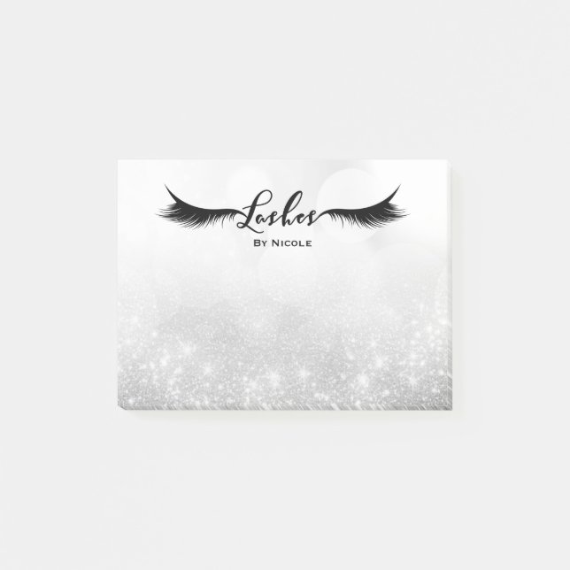 Bloco De Notas Lashes Eyelashes Silver Sparkle Glam Personalizado (Frente)