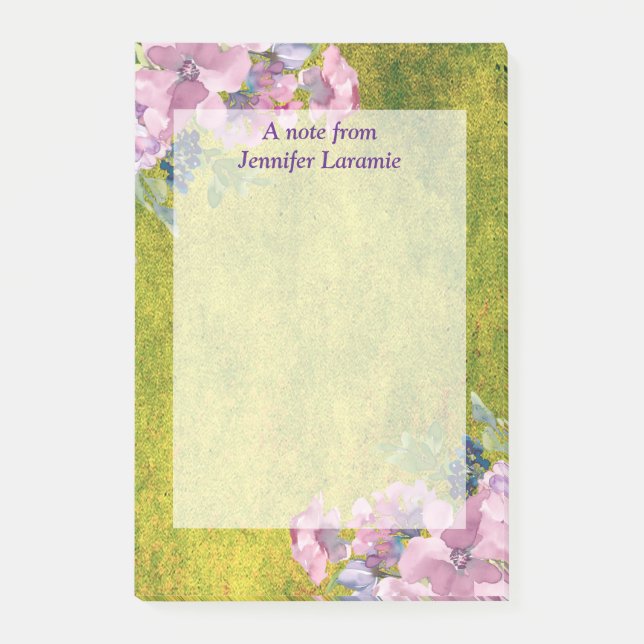 Bloco De Notas Lavanda de Aquarela Floral em Verde-Olivado (Frente)