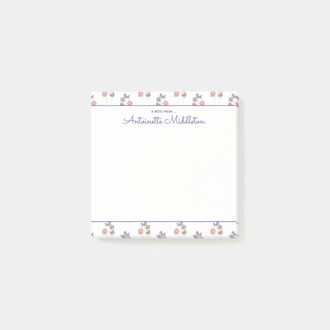 Bloco De Notas Lavanda Rosa bonito Aquarela Floral Personalizada (Frente)