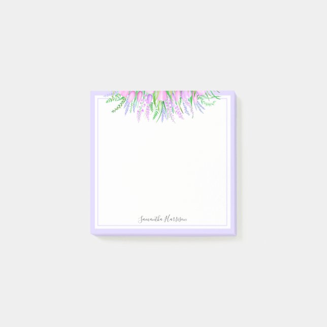 Bloco De Notas Lavanda Tulipas Primavera Buquê Vibes Floral 3x3 (Frente)