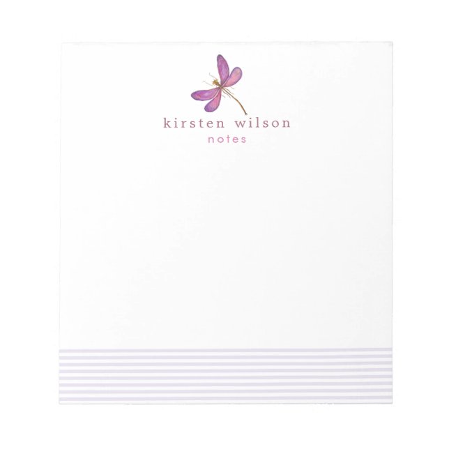 Bloco De Notas Lavandas Elegantes e Dragonfly Personalizadas (Frente)