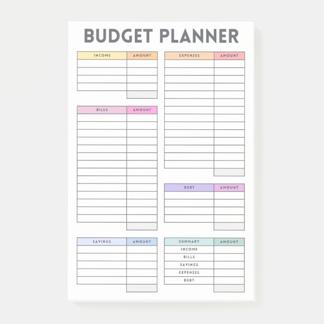 Bloco De Notas Layout do planejador de orçamento pastel (Frente)