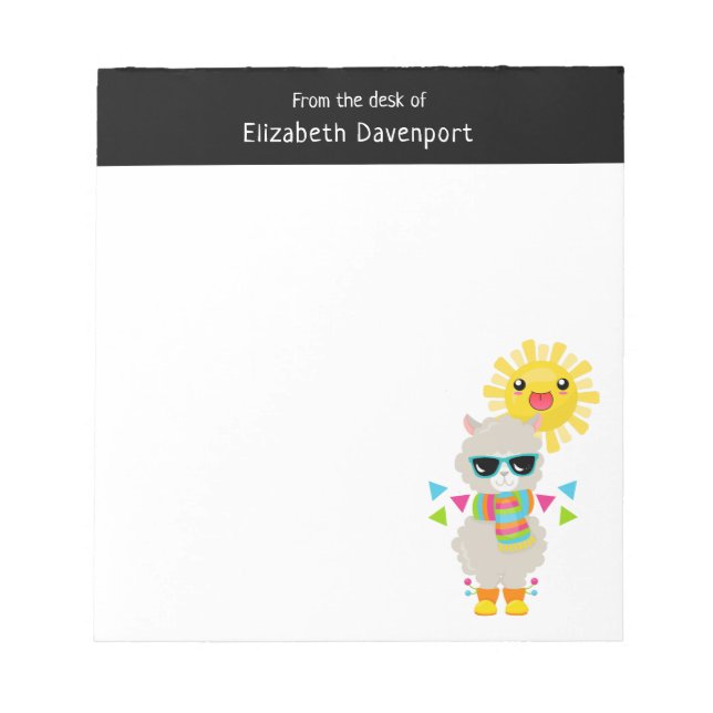 Bloco De Notas Legal Llama e sorrindo Kawaii Sun (Frente)