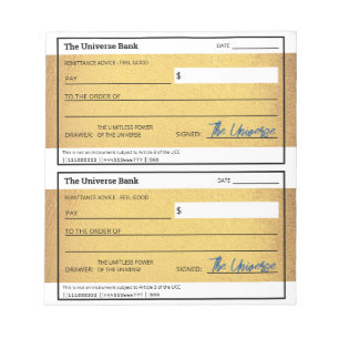 Bloco De Notas Lei de Atração do Money Check Dourado