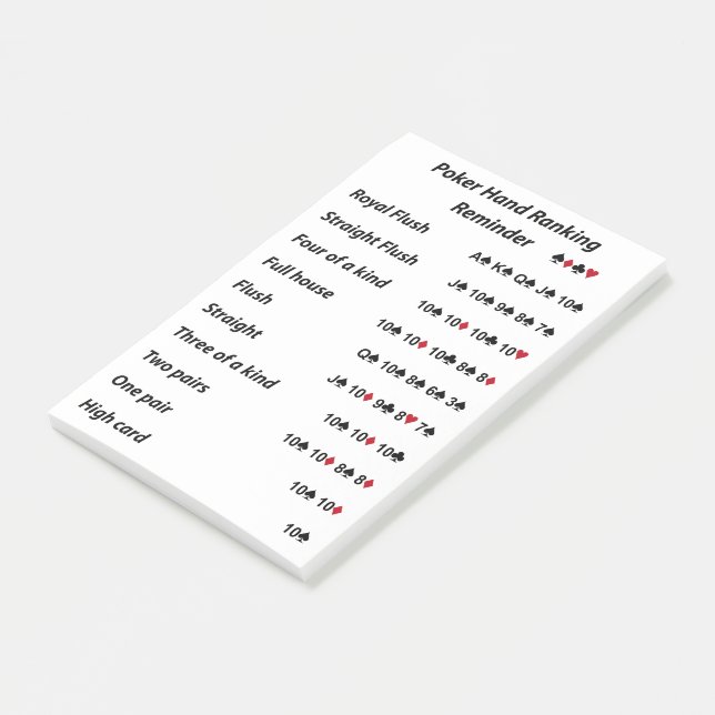 Bloco De Notas Lembrete da classificação da mão de póquer (Inclinado)