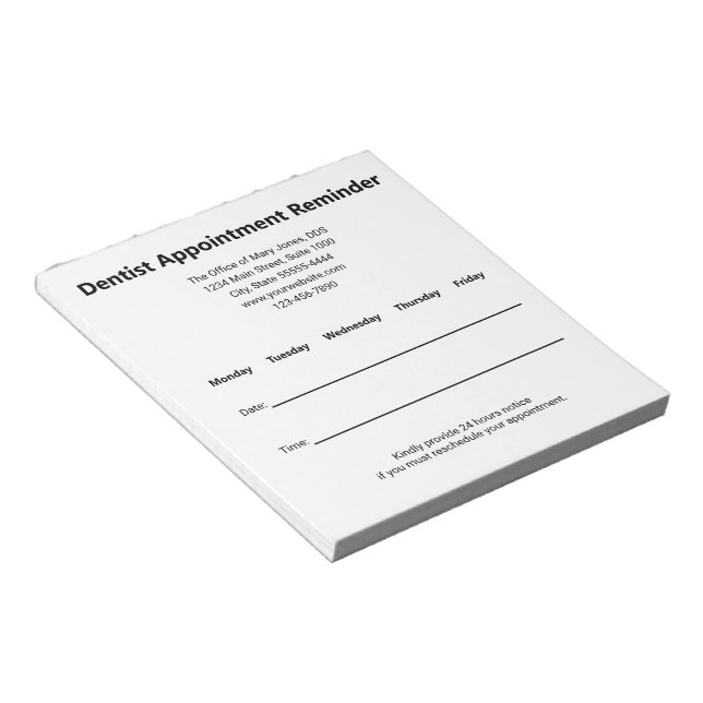 Bloco De Notas Lembrete de Consulta Odontológica Simples em Preto (Inclinado)