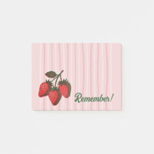 Bloco De Notas Lembrete de Morangos Rosa e Listras Bonito