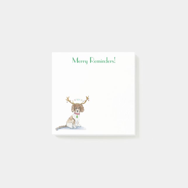 Bloco De Notas Lembretes Alegres! Labradoodle de Natal em Aquarel (Frente)