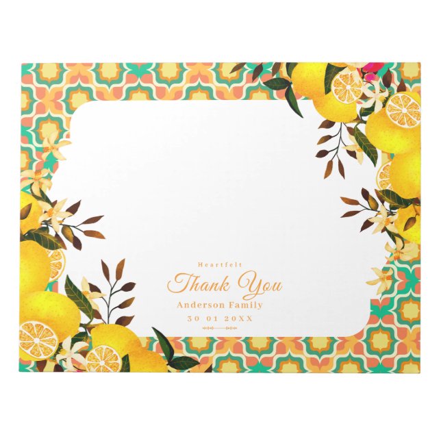 Bloco De Notas Lemon Azulejos Mediterrâneos Laranja (Frente)