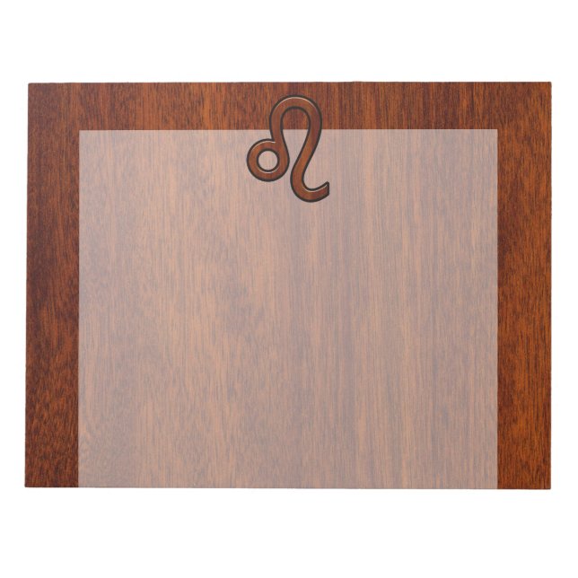Bloco De Notas Leo Zodiac Sinal no estilo de madeira de Mahogany (Frente)