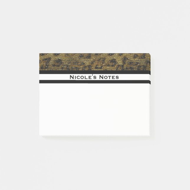 Bloco De Notas Leopard Guepardo Brilho Glam Moderno Personalizado (Frente)