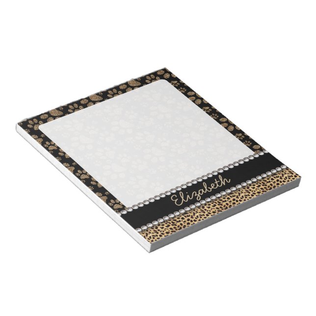 Bloco De Notas Leopard Spot Paw Imprime Rhinestone PHOTO IMPRESSÃ (Inclinado)