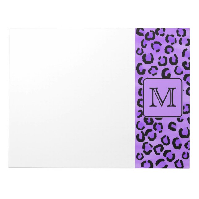 Bloco De Notas Leopardo Roxo Imprime Monograma Personalizado. (Frente)