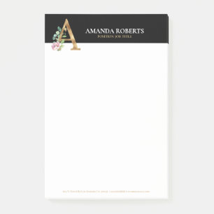 Bloco De Notas Letra Dourada e flores Monograma A