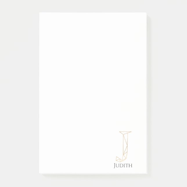 Bloco De Notas Letra Dourada moderna J Monograma Personalizado (Frente)