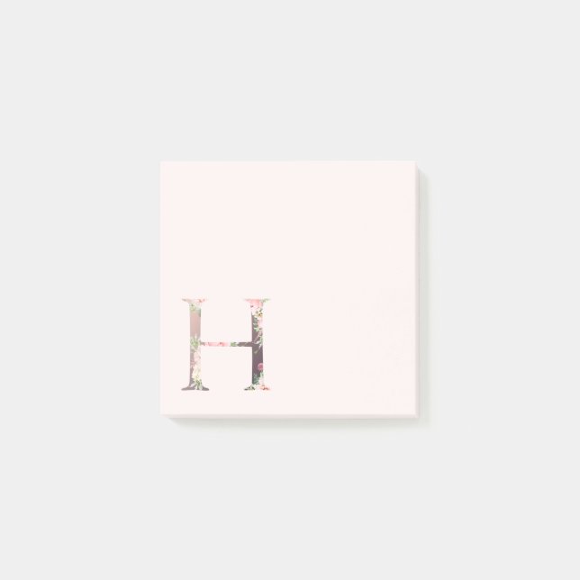 Bloco De Notas Letra floral "H" Notas do Monograma (Frente)