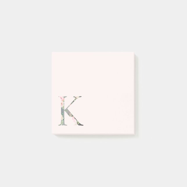 Bloco De Notas Letra floral "K" Notas do Monograma (Frente)