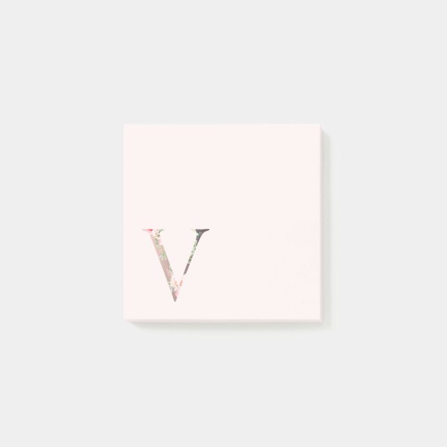 Bloco De Notas Letra floral "V" Notas do Monograma (Frente)