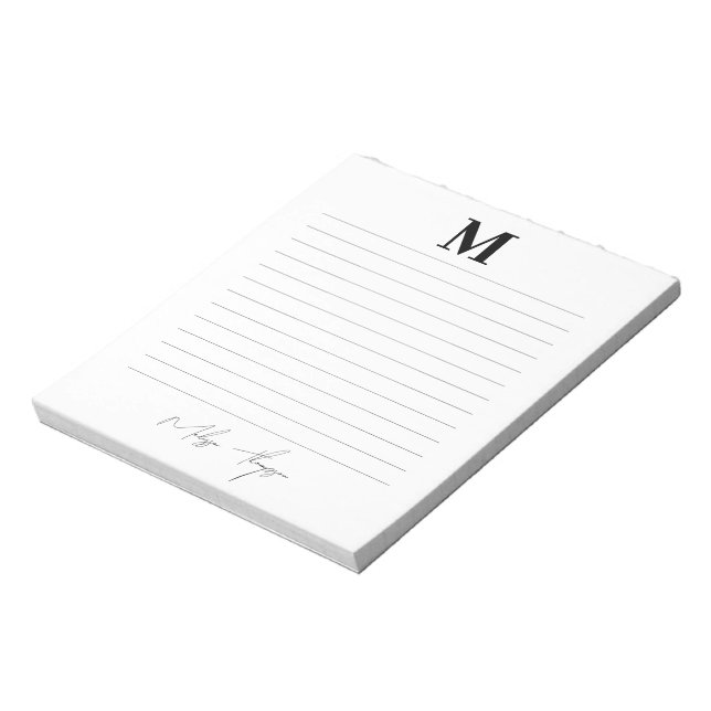 Bloco De Notas Letra Inicial e Nome Personalizado Script de Assin (Invertido)