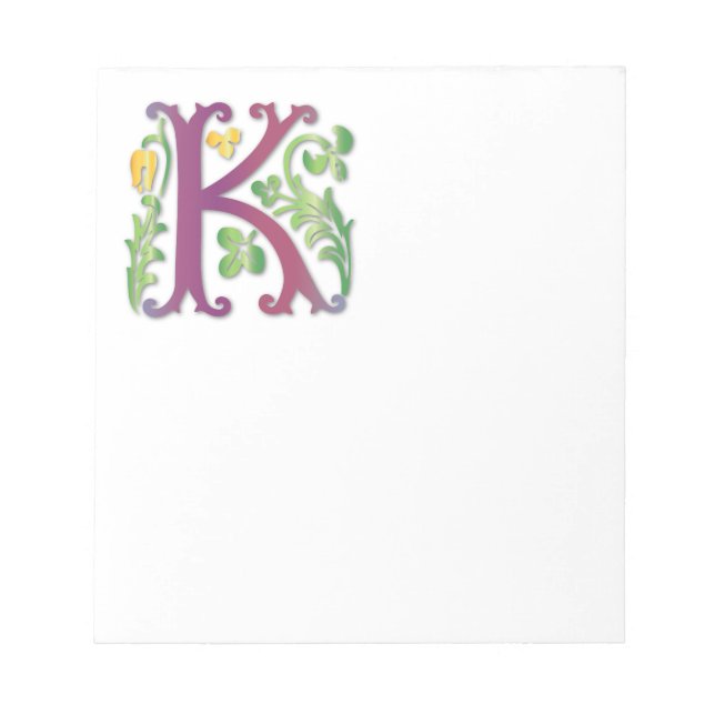 Bloco De Notas Letra K Monograma Fleur de lis (Frente)