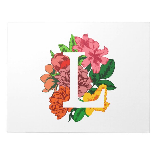 Bloco De Notas Letra maiúscula L monograma floral (Frente)