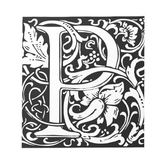 Bloco De Notas Letra P Monograma Medieval Arte Nova (Frente)