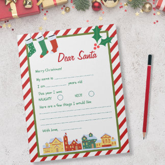 Bloco De Notas Letter to Santa - Candy Cane Village