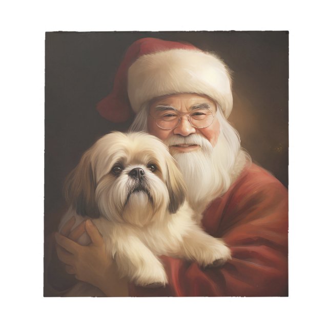 Bloco De Notas Lhasa Apso Com Papai Noel Natal Festivo (Frente)