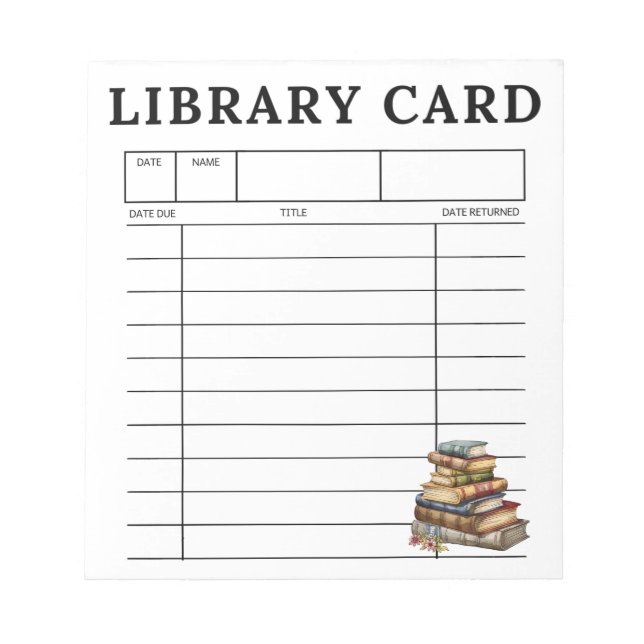 Bloco De Notas Library Card Vintage Books (Frente)