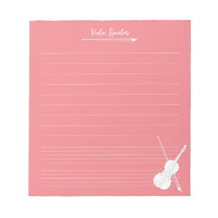Bloco De Notas Lição Personalizada de Música de Violino Branco Ro