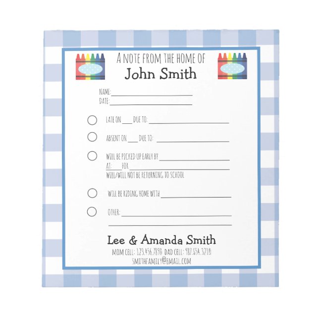 Bloco De Notas Licença de Nota da Escola Crayon Primária (Frente)