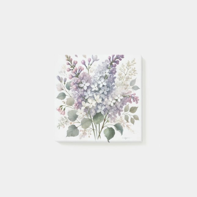 Bloco De Notas Lilac Aquarela Francesa Primavera Floral e Verão (Frente)