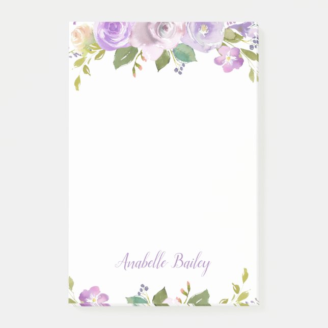 Bloco De Notas Lilac Floral Personalizado Monograma (Frente)