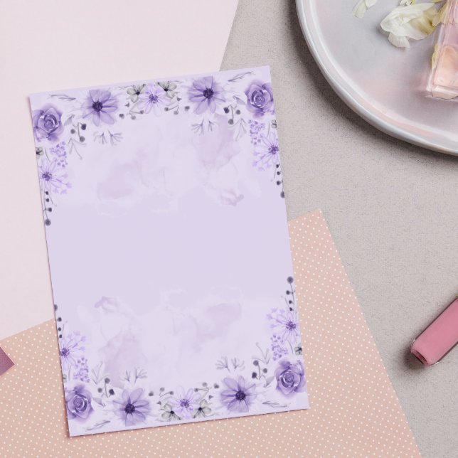 Bloco De Notas Lilás Elegante em Aquarela Roxa Botânica  (Criador carregado)