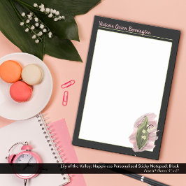 Bloco De Notas Lily do Vale Felicidade Personalizada Negro