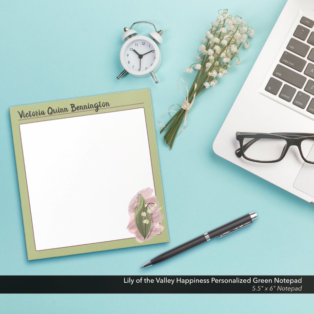 Bloco De Notas Lily do Vale Felicidade Personalizada Verde (Lily of the Valley: A Return to Happiness Personalized Green Notepad)