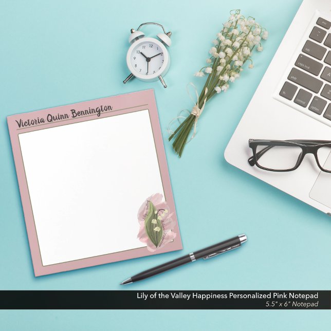 Bloco De Notas Lily do Vale Felicidade, Rosa Personalizada (Lily of the Valley: A Return to Happiness Personalized Pink Notepad)