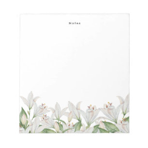 Bloco De Notas Lily Watercolor White Spring Flowers Personalizada